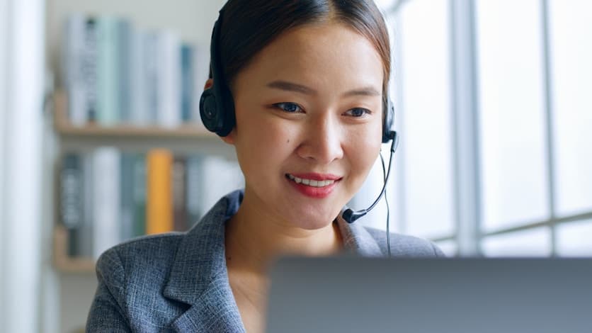 Support representative with headset